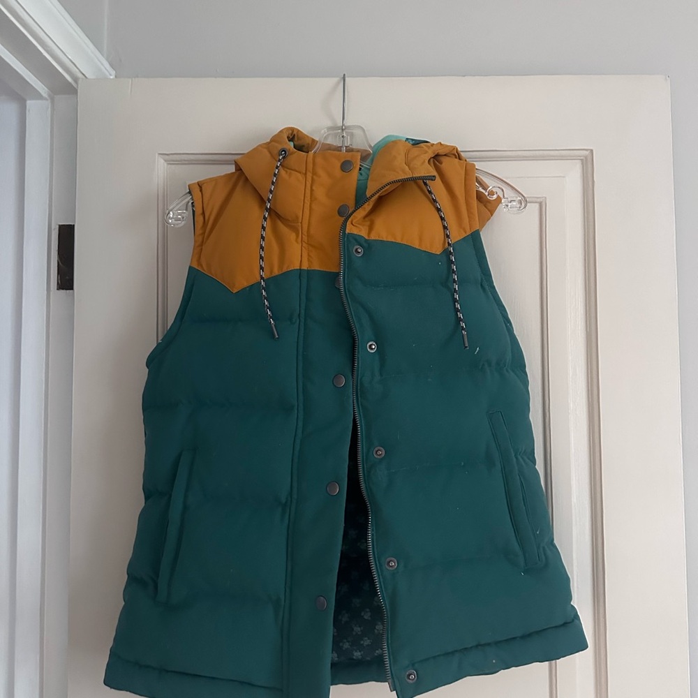 Green and Orange Hooded Puffer Vest